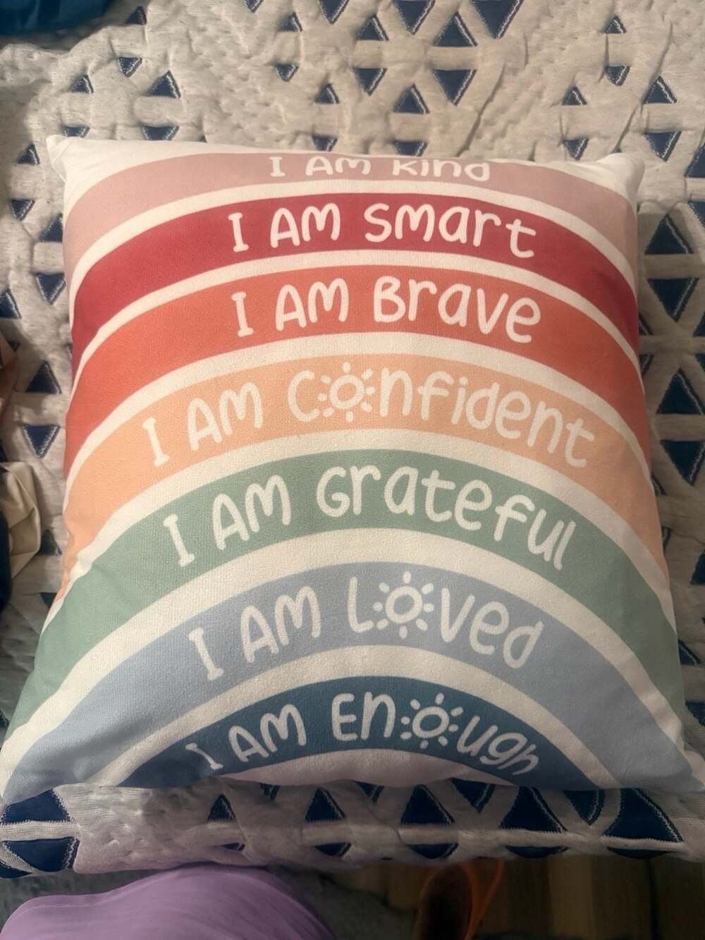 Inspirational Quote Boho Rainbow Throw Pillow Cover, Calming Corner Decor